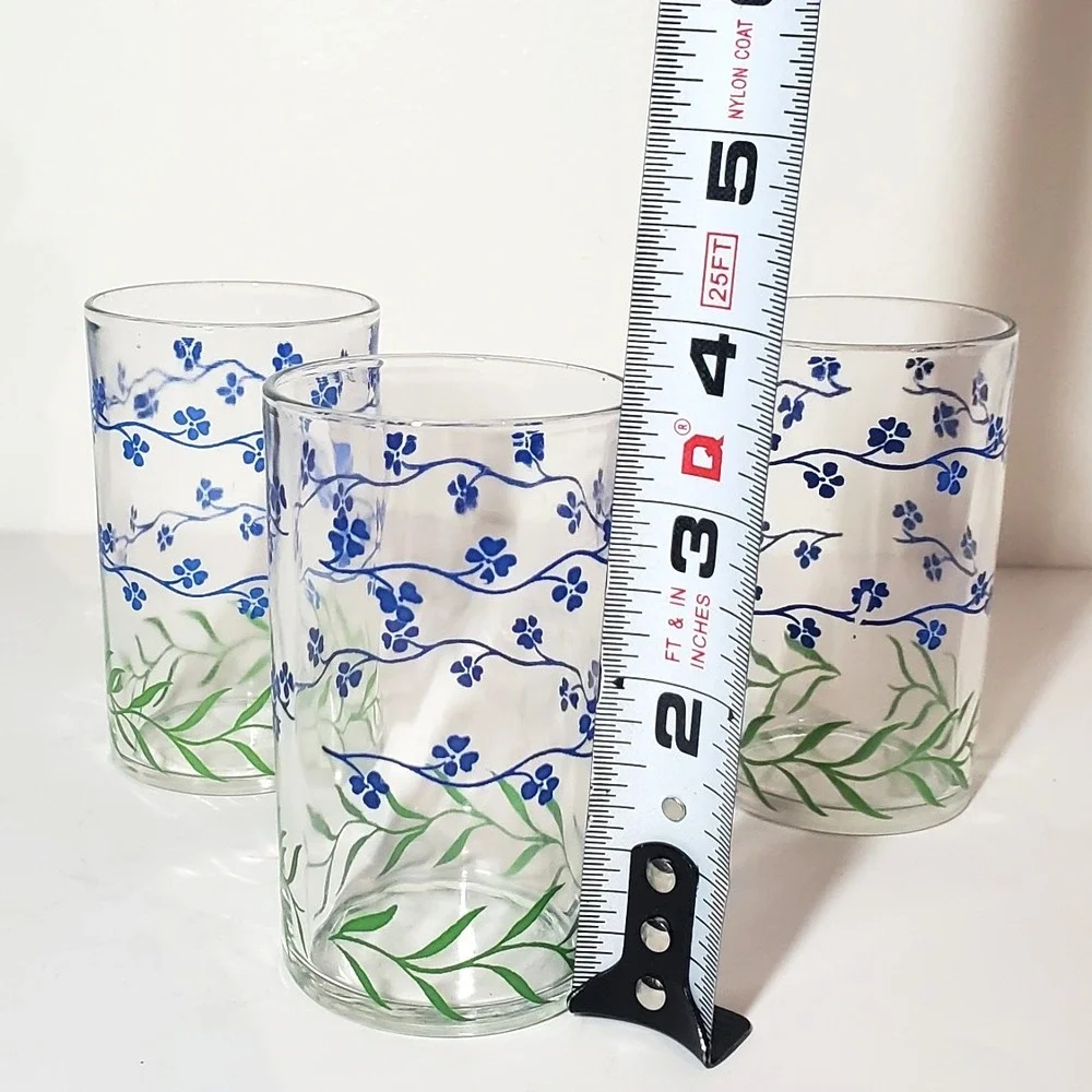 3 Vintage KRAFT Swanky Swigs‎ Juice Glasses, Forget Me Not Floral Pattern